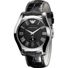 Men's Stainless Steel Case Black Dial Quartz Leather