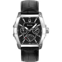 Men's Stainless Steel Case Marine Star Chronograph Black Dial Leather