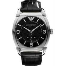 Men's Stainless Steel Case Leather Bracelet Black Tone Dial