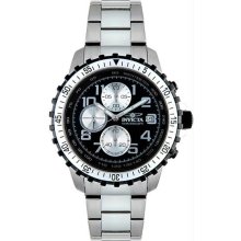 Men's Stainless Steel Case and Bracelet Chronograph Black Tone Dial Da