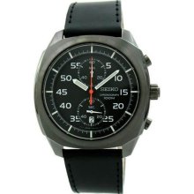 Men's Stainless Steel Chronograph Black Dial Leather Strap