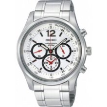 Men's Stainless Steel Chronograph White Dial Black Tachymeter