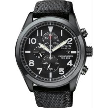 Men's Stainless Steel Eco-Drive Chronograph Black Dial Sapphire Nylon Strap