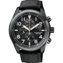 Men's Stainless Steel Eco-Drive Chronograph Black Dial Sapphire Nylon