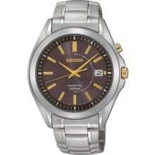 Men's Stainless Steel Kinetic Gray Dial Date Display Gold Hour Markers