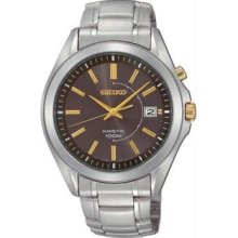 Men's Stainless Steel Kinetic Gray Dial Date Display Gold Hour
