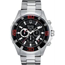 Men's Stainless Steel Marine Star Chronograph Black Dial Red Accents