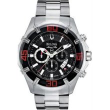 Men's Stainless Steel Marine Star Chronograph Black Dial Red