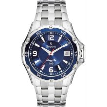 Men's Stainless Steel Marine Star Quartz Blue Dial Bezel Covered Crown