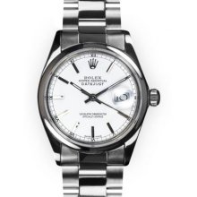 Mens Stainless Steel Oyster White Stick Dial Smooth Rolex Datejust