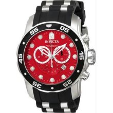 Men's Stainless Steel Pro Diver Quartz Chronograph Red Dial Black