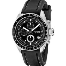 Men's Stainless Steel Quartz Chronograph Black Dial Silicone Strap