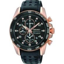 Men's Stainless Steel Rose Gold Sportura Alarm Chronograph Black Dial