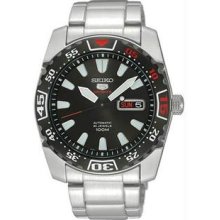 Men's Stainless Steel Seiko 5 Sports Automatic Black Dial Bezel