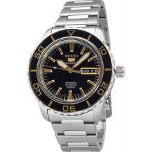 Men's Stainless Steel Seiko 5 Sports Automatic Two Tone Black Dial