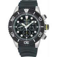 Men's Stainless Steel Solar Quartz Chronograph Black Dial Black