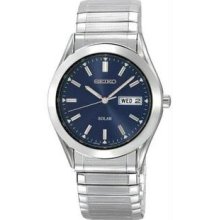 Men's Stainless Steel Solar Quartz Textured Expansion Blue