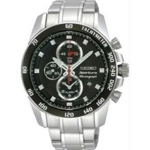 Men's Stainless Steel Sportura Alarm Chronograph Black Dial Link