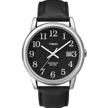 Mens Timex Easy Reader Indiglo Black Leather Black Dial With Date Watch T2n370
