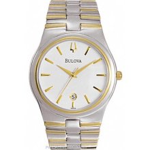 Mens Two-Tone Dress Watch by Bulova Stainless Steel White 98B108