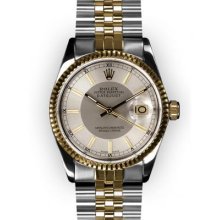 Men's Two Tone Silver Tuxedo Stick Dial Fluted Bezel Rolex Datejust