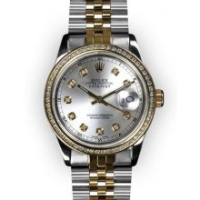 Men's Two Tone Silver Dial Channel Set Bezel Rolex Datejust (1256)