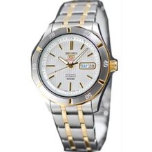 Men's Two Tone Stainless Steel Case and Bracelet Silver Dial Day and