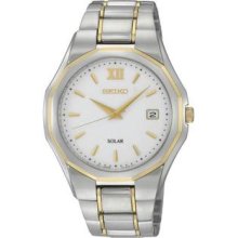 Men's Two Tone Stainless Steel Quartz Solar White Dial Date