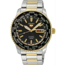 Men's Two Tone Stainless Steel Automatic Black Dial World Time Bezel