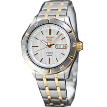 Men's Two Tone Stainless Steel Case and Bracelet Silver Dial Day and Date Displa