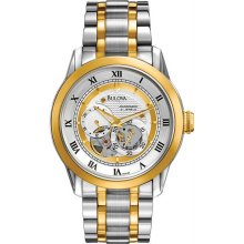 Men's Two Tone Stainless Steel Case and Bracelet Automatic Skeleton Di