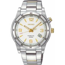 Men's Two Tone Stainless Steel Kinetic Date Silver Tone Dial