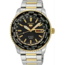 Men's Two Tone Stainless Steel Automatic Black Dial World Time