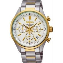Men's Two Tone Stainless Steel Case and Bracelet Chronograph White