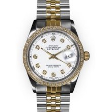 Men's Two Tone White Dial YG Beadset Bezel Rolex Datejust (492)