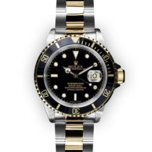 Mens TwoTone Black Dial Unidirectional Rotating Bezel Rolex Submariner