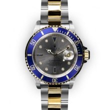 Mens TwoTone Slate Serti Dial Unidirectional Rotating Rolex Submariner