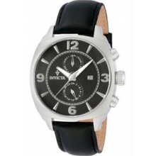 Men's Vintage Stainless Steel Case Leather Bracelet Black Dial Day