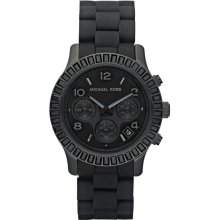 Michael Kors 39mm Runway watch MK5512 black silicone baguette glitz chronograph