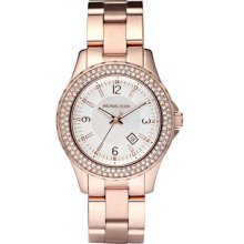 Michael Kors Ladies Rose Gold Tone Link Bracelet Quartz Crystal Mother Of Pearl Dial MK5403