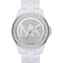 Michael Kors 'Madison' Pave Logo Watch, 42mm White/ Silver