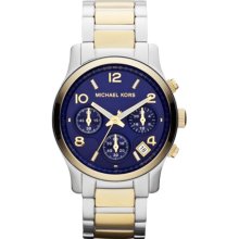 Michael Kors Runway Two-Tone Chronograph Watch - Navy/Gold