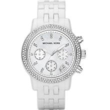 Michael Kors White Resin Strap Crystal Mother Of Pearl Dial Watch Mk5526