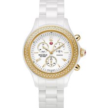 Michele Women's 'Jetway' White Ceramic Diamond Gold Watch (MWW17B000007)