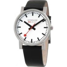 Mondaine EVO Official Swiss Railways Gent 38mm Watch - White Dial, Black Leather Strap A660.30344.11SBB Sale Authentic