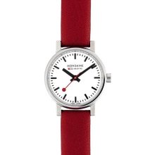 Mondaine Men's Official Swiss Railways Evo Big Size Big Date Watch - Stainless - Red Leather Strap - A627.30303.11SBC