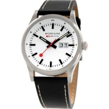 Mondaine Sport 1 Nightvision Men's Watch A669.30308.16Sbb With White Round Dial And A Black Leather Strap