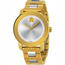 Movado Bold Silver Dial Gold IP Stainless Steel Ladies Watch 3600129