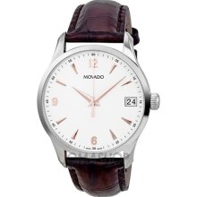 Movado Circa White Dial Brown Leather Mens Watch 0606570