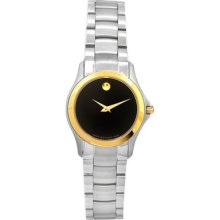 Movado Ladies' Black Dial Gold-tone Case Stainless Steel Watch 0605872